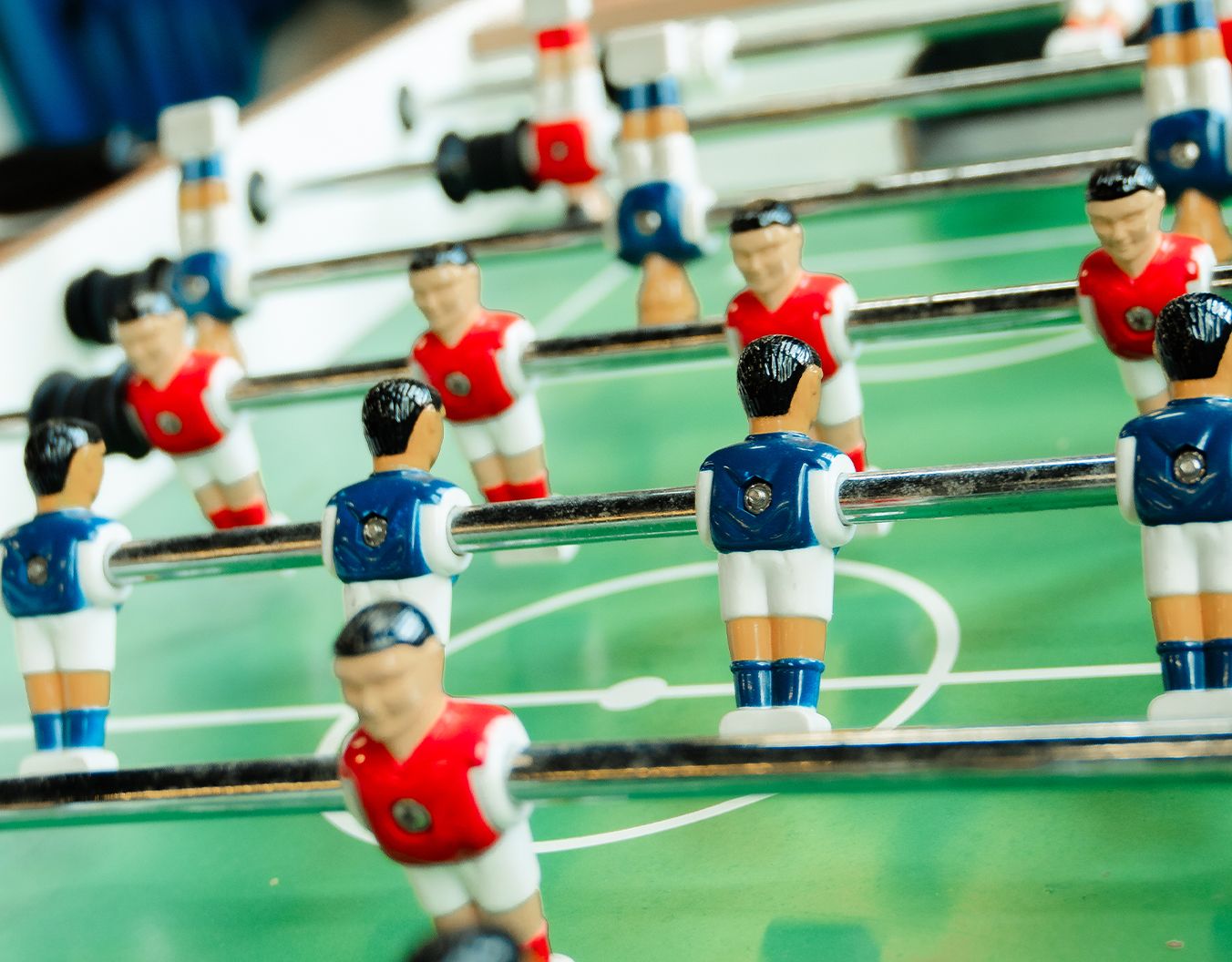 A close up photo of a table football game
